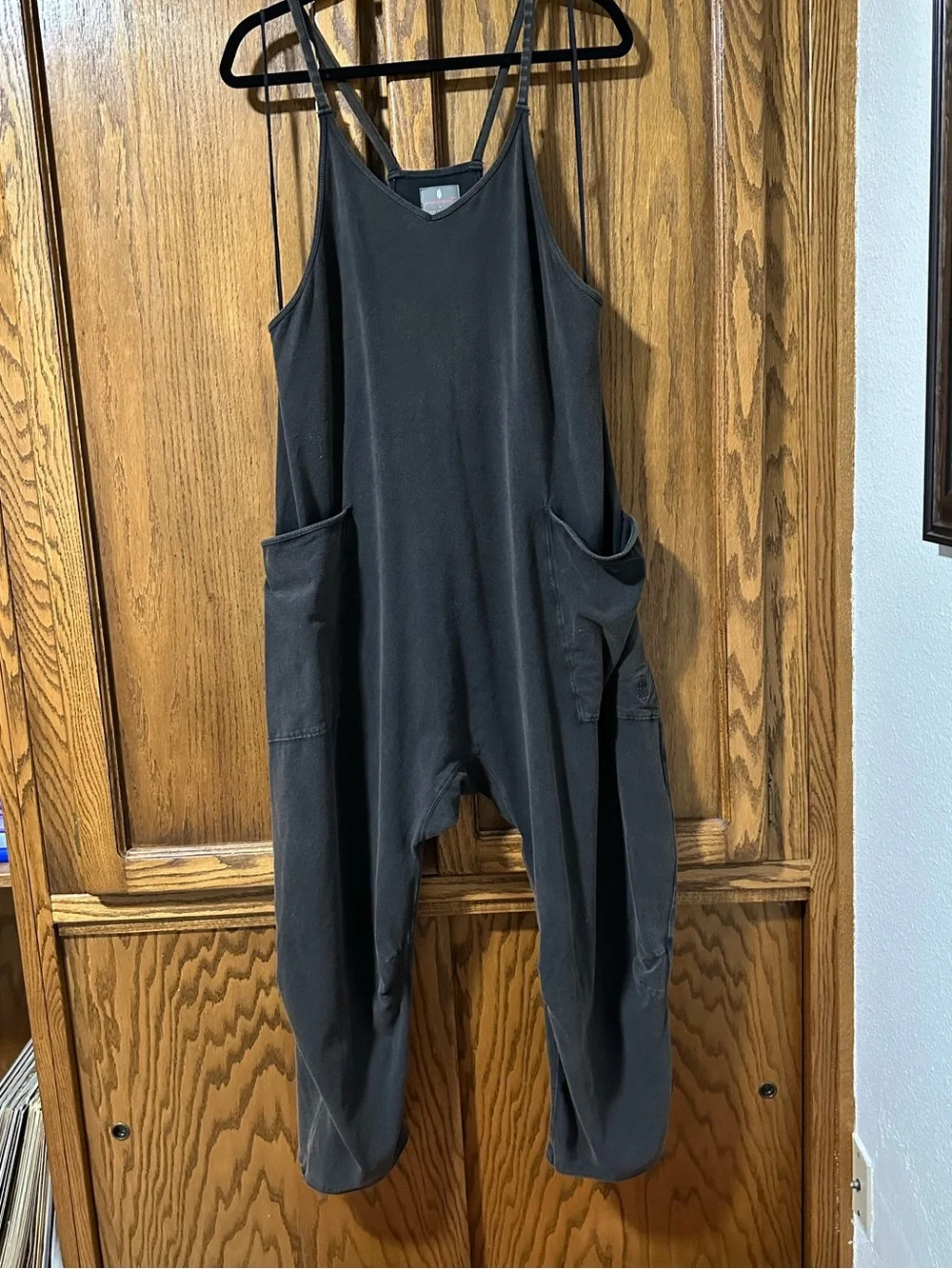 Free People Movement Hot Shot Onesie Washed Black Sleeveless Jumpsuit Sz L
